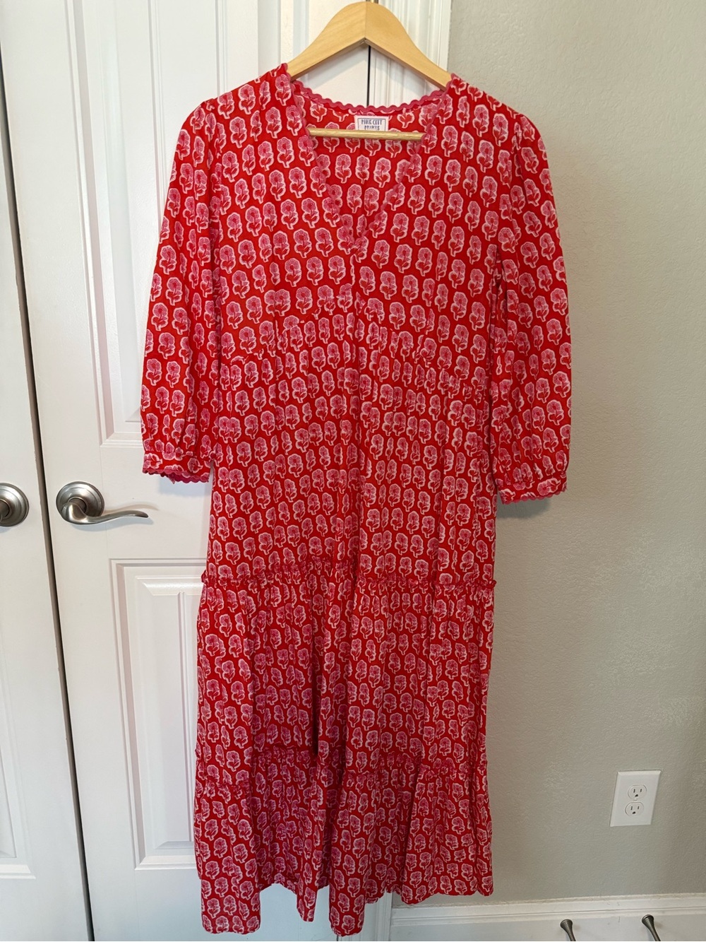Red Printed Tiered Maxi Dress
